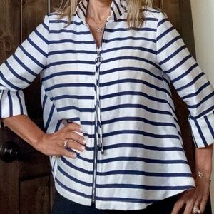Joseph Ribkoff Navy and White Striped Nautical Blazer